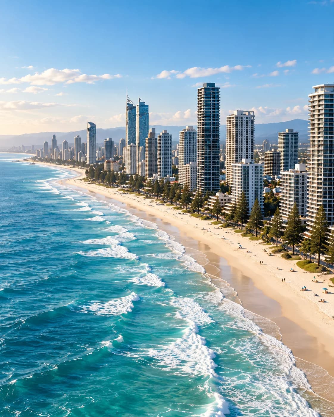 Aerial view of the Gold Coast coastline from Broadbeach to Surfers Paradise